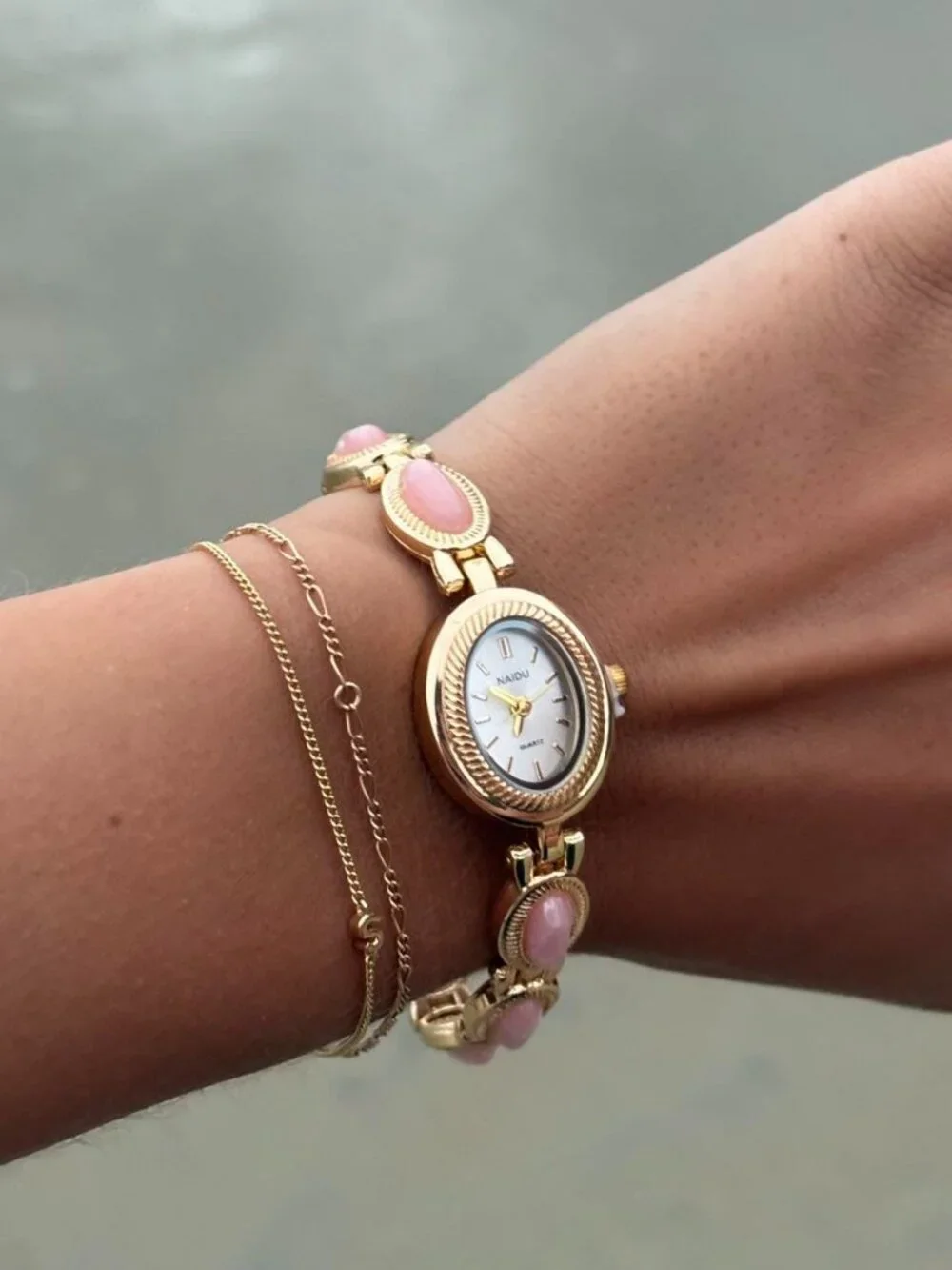 Preppy Gold Rose Stone Bracelet Watch Preppy Y2K OS